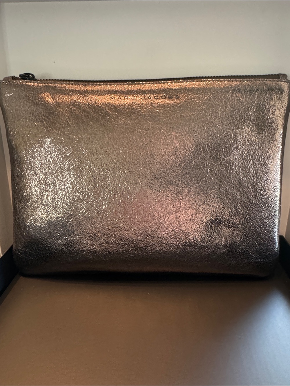 Marc Jacobs Gunmetal Metallic Leather Wristlet Pouch